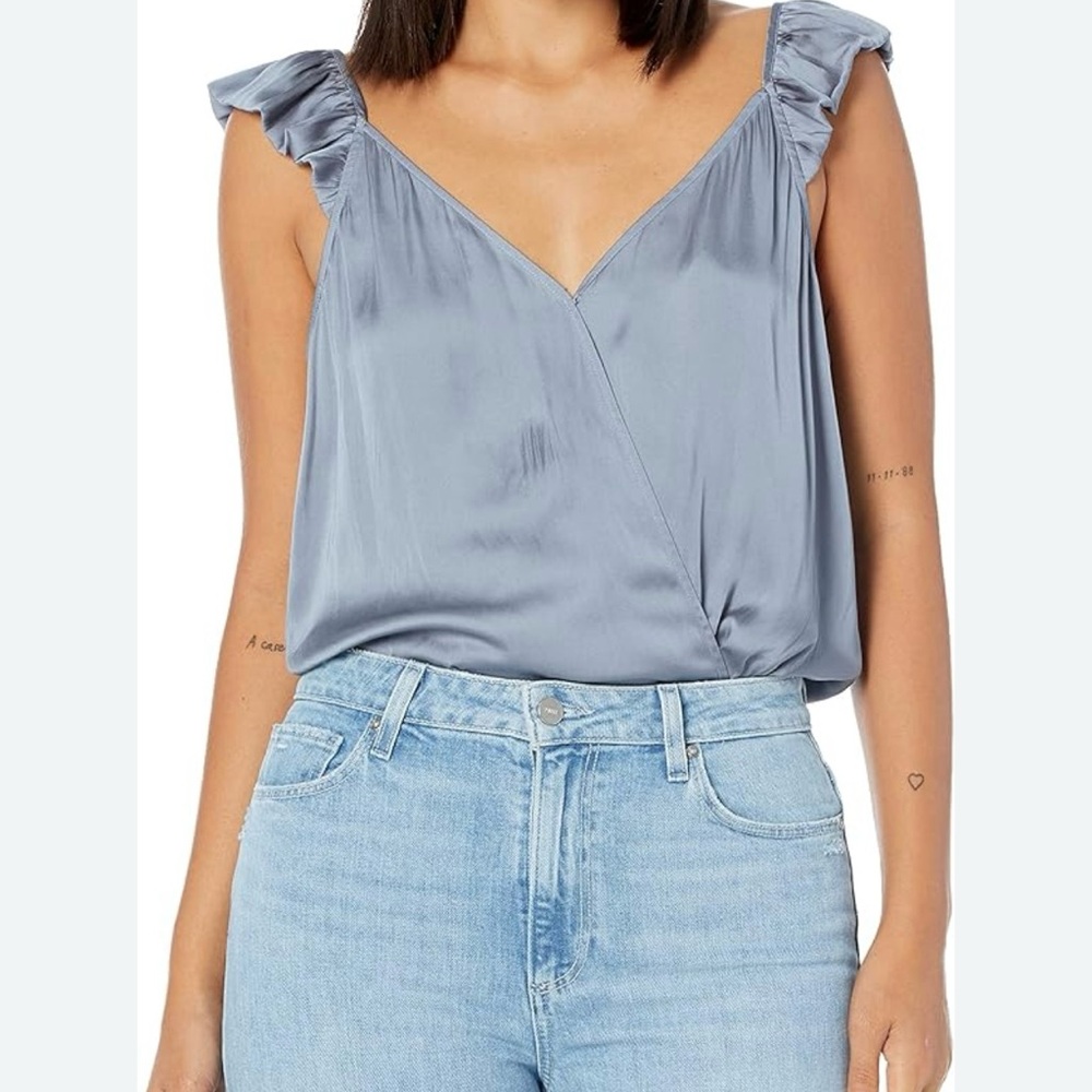 PAIGE womens Lunah Bodysuit V-back Thong Bodysuit Ruffled sleeve NWT 169$